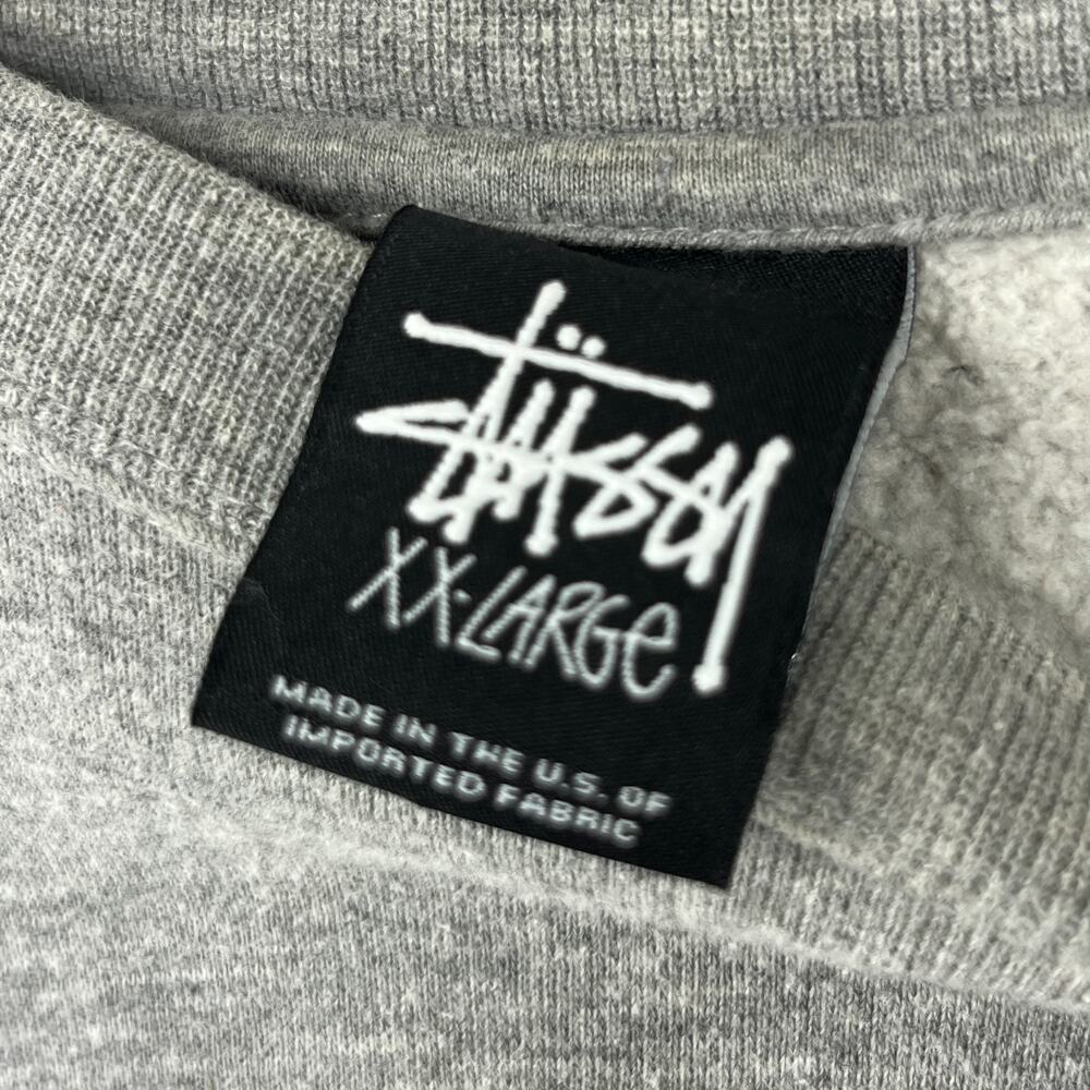 STUSSY Sweatshirt Mens 2XL State Crew Fleece Pullover Cotton Blend Gray USA VTG - Picture 5 of 14